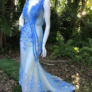 Vintage lace an pearl Dress layered with train